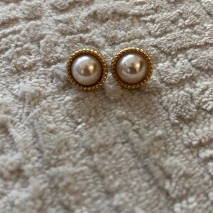 Gold-Tone Pearl Button Earrings - Cream Pearls